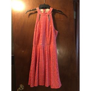 Juniors pink Lace Halter Fit & Flare dress